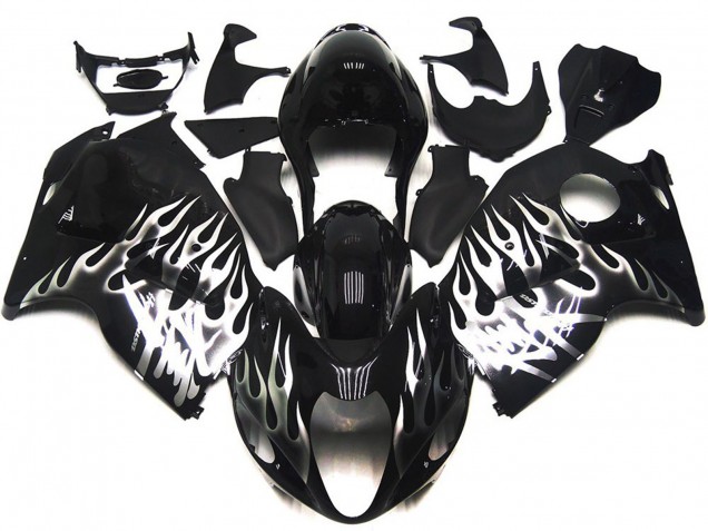 1997-2007 Gloss Black with Silver Flames Suzuki GSXR 1300 Hayabusa Motorcycle Fairing