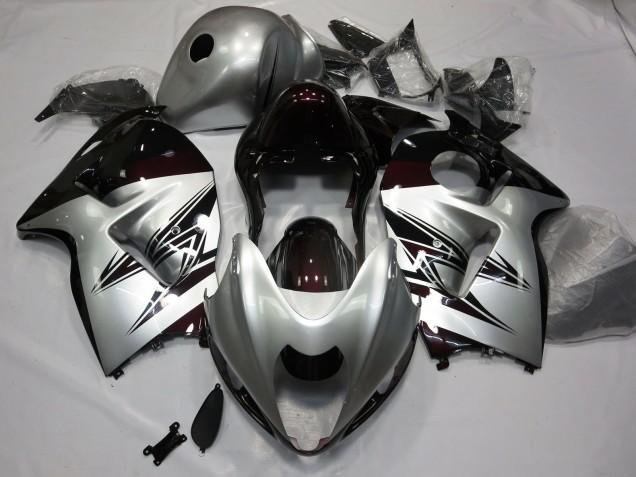 1997-2007 Silver and Dark Red Suzuki GSXR 1300 Hayabusa Motorcycle Fairing 1997-2007 Silver and Dark Red Suzuki GSXR 1300 Hayabusa Motorcycle Fairing