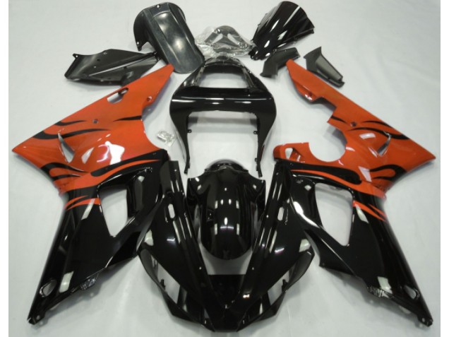 2000-2001 Black Flame & Orange Yamaha R1 Motorcycle Fairing