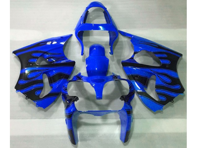 2000-2002 Blue & Black Flame Kawasaki ZX6R Motorcycle Fairing 2000-2002 Blue & Black Flame Kawasaki ZX6R Motorcycle Fairing
