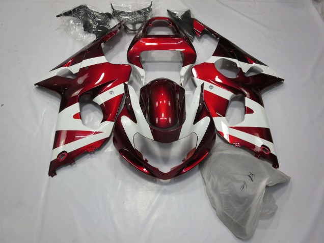 2000-2002 Deep Red and White Suzuki GSXR 1000 Motorcycle Fairing
