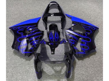 2000-2002 Gloss Black & Blue Flame Kawasaki ZX6R Motorcycle Fairing