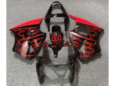2000-2002 Gloss Black & Red Flame Kawasaki ZX6R Motorcycle Fairing