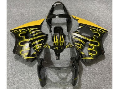 2000-2002 Gloss Black & Yellow Flame Kawasaki ZX6R Motorcycle Fairing