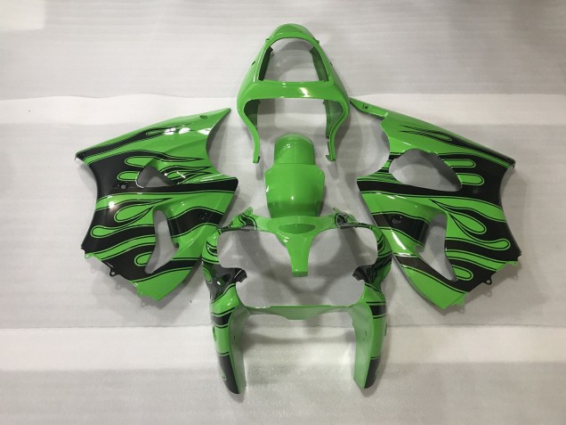 2000-2002 Green & Black Flame Kawasaki ZX6R Motorcycle Fairing