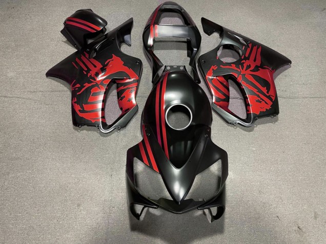 2001-2003 Matte Black & Red Skull Honda CBR600 F4i Motorcycle Fairing
