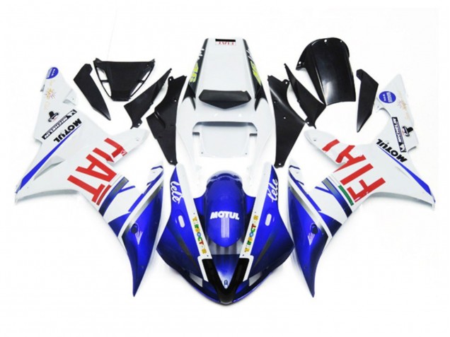 2002-2003 Gloss White and Blue Fiat Yamaha R1 Motorcycle Fairing 2002-2003 Gloss White and Blue Fiat Yamaha R1 Motorcycle Fairing