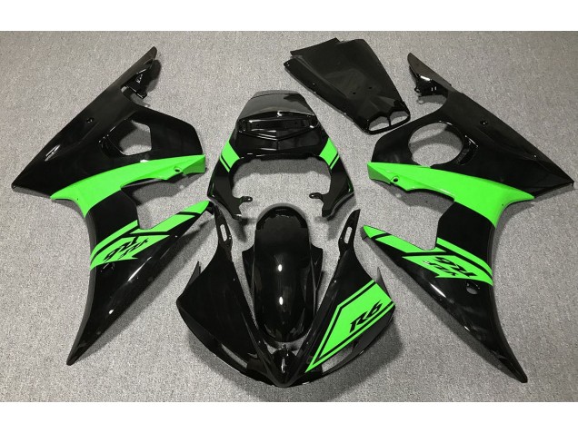 2003-2004 Gloss Black and Green Yamaha R6 Motorcycle Fairing 2003-2004 Gloss Black and Green Yamaha R6 Motorcycle Fairing