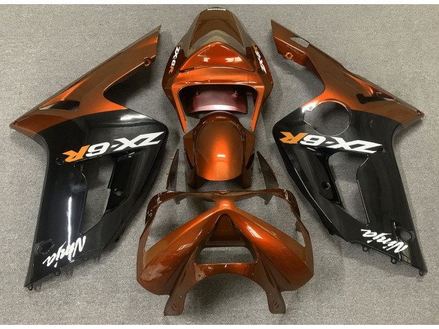 2003-2004 Gloss Orange and Black Kawasaki ZX6R Motorcycle Fairing