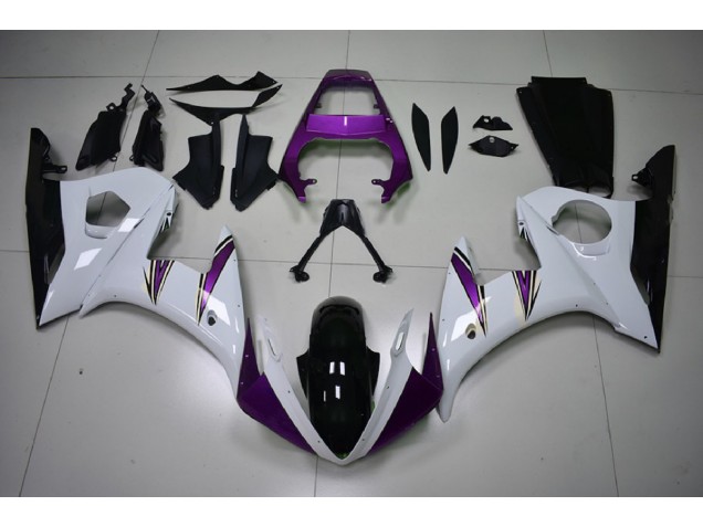 2003-2004 Gloss White & Purple Accents Yamaha R6 Motorcycle Fairing 2003-2004 Gloss White & Purple Accents Yamaha R6 Motorcycle Fairing