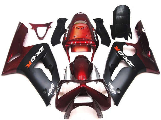 2003-2004 Matte Black and Maroon Kawasaki ZX6R Motorcycle Fairing