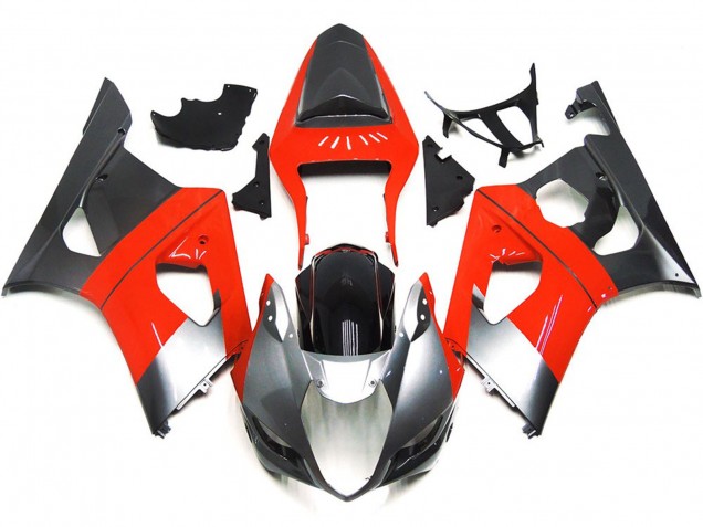 2003-2004 Plain Red and Silver Suzuki GSXR 1000 Motorcycle Fairing
