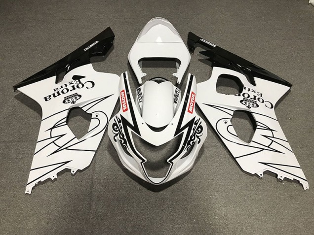 2004-2005 Gloss Black and White Corona Style Suzuki GSXR 600-750 Motorcycle Fairing 2004-2005 Gloss Black and White Corona Style Suzuki GSXR 600-750 Motorcycle Fairing