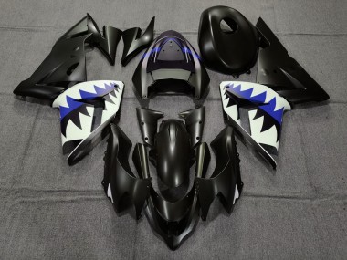 2004-2005 Matte Black and Dark Blue Shark Kawasaki ZX10R Motorcycle Fairing
