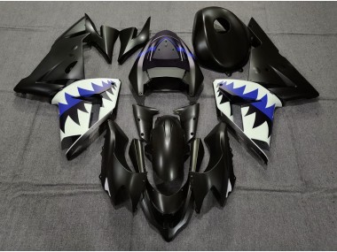 2004-2005 Matte Black and Dark Blue Shark Kawasaki ZX10R Motorcycle Fairing
