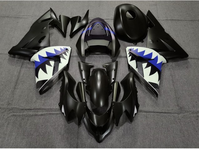 2004-2005 Matte Black and Dark Blue Shark Kawasaki ZX10R Motorcycle Fairing 2004-2005 Matte Black and Dark Blue Shark Kawasaki ZX10R Motorcycle Fairing