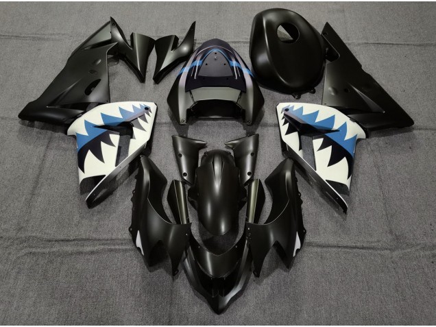 2004-2005 Matte Black and Light Blue Shark Kawasaki ZX10R Motorcycle Fairing 2004-2005 Matte Black and Light Blue Shark Kawasaki ZX10R Motorcycle Fairing