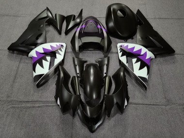 2004-2005 Matte Black and Purple Shark Kawasaki ZX10R Motorcycle Fairing