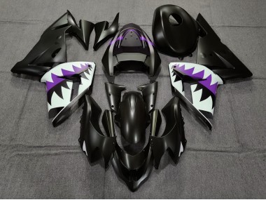 2004-2005 Matte Black and Purple Shark Kawasaki ZX10R Motorcycle Fairing