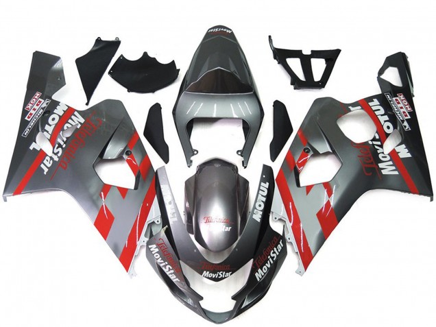 2004-2005 Silver and Red MoviStar Suzuki GSXR 600-750 Motorcycle Fairing