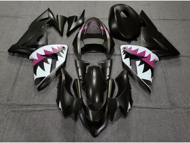 2004-2005 Matte Black and Pink Shark Kawasaki ZX10R Motorcycle Fairing 2004-2005 Matte Black and Pink Shark Kawasaki ZX10R Motorcycle Fairing