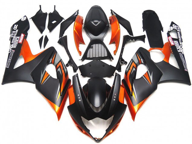 2005-2006 Custom Matte and Gloss Black and Orange Suzuki GSXR 1000 Motorcycle Fairing 2005-2006 Custom Matte and Gloss Black and Orange Suzuki GSXR 1000 Motorcycle Fairing