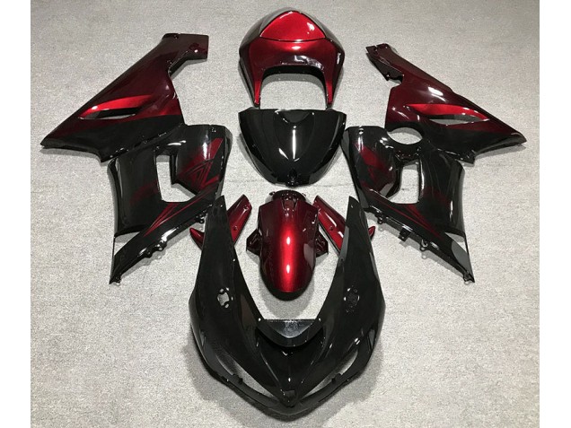 2005-2006 Gloss Black & Deep Red Kawasaki ZX6R Motorcycle Fairing