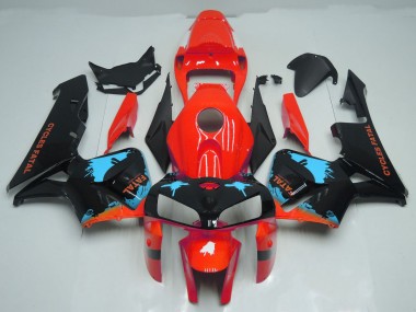 2005-2006 Light Blue Splatter on Red Honda CBR600RR Motorcycle Fairing
