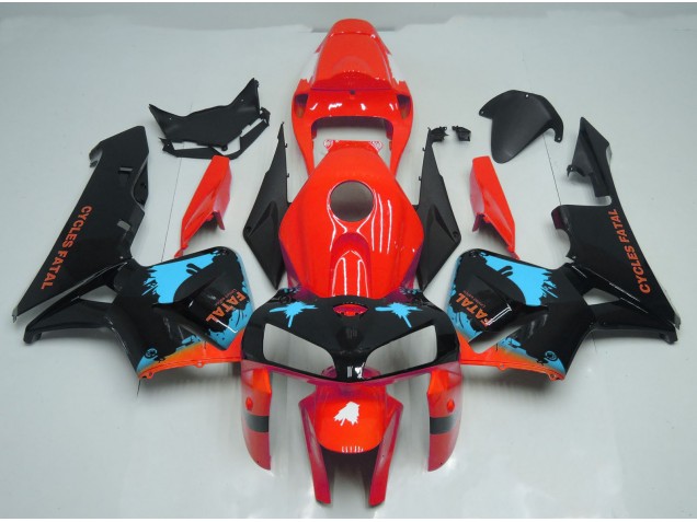 2005-2006 Light Blue Splatter on Red Honda CBR600RR Motorcycle Fairing