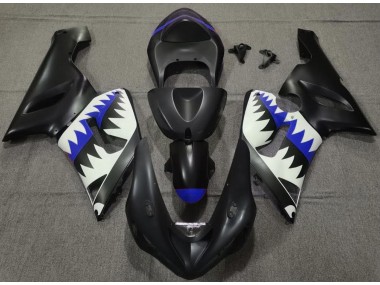 2005-2006 Matte Black and Blue Shark Kawasaki ZX6R Motorcycle Fairing