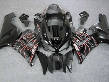 2005-2006 Red Black Flame Kawasaki ZX6R Motorcycle Fairing