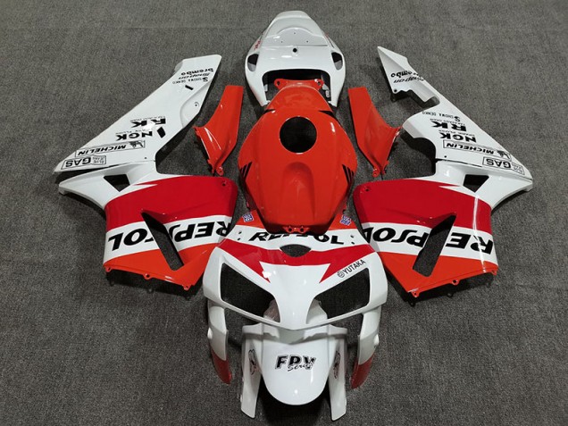 2005-2006 White Red and Orange Repsol Honda CBR600RR Motorcycle Fairing 2005-2006 White Red and Orange Repsol Honda CBR600RR Motorcycle Fairing
