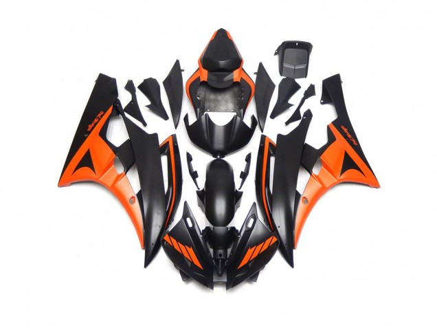 2006-2007 Custom Matte Black and Orange Yamaha R6 Motorcycle Fairing