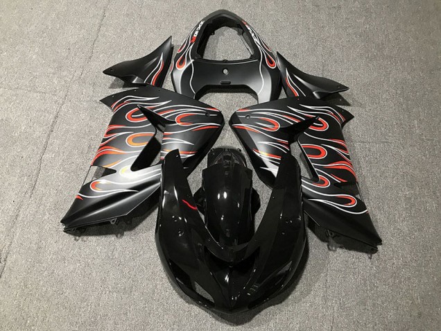 2006-2007 Matte Black & Flame Kawasaki ZX10R Motorcycle Fairing
