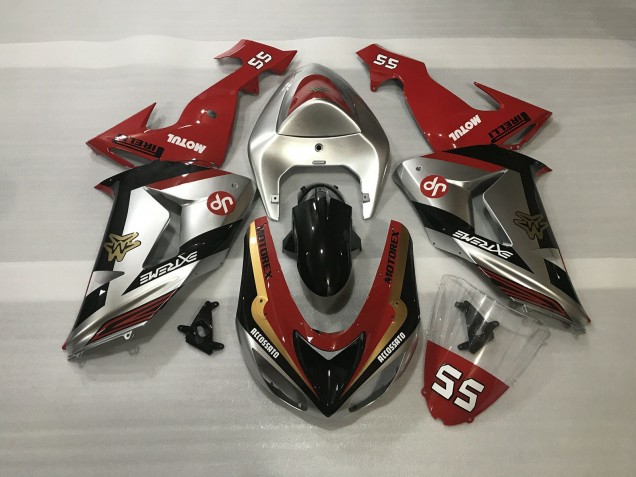 2006-2007 Shiny Silver & Red Kawasaki ZX10R Motorcycle Fairing 2006-2007 Shiny Silver & Red Kawasaki ZX10R Motorcycle Fairing