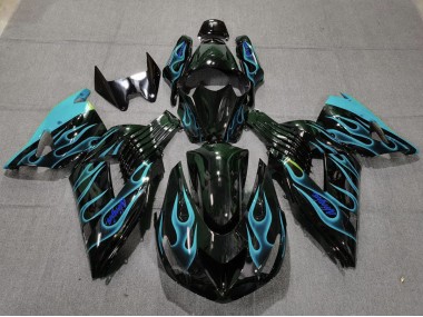 2006-2011 Light Blue Flame Kawasaki ZX14R Motorcycle Fairing