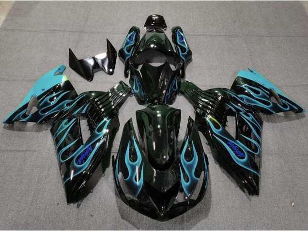 2006-2011 Light Blue Flame Kawasaki ZX14R Motorcycle Fairing