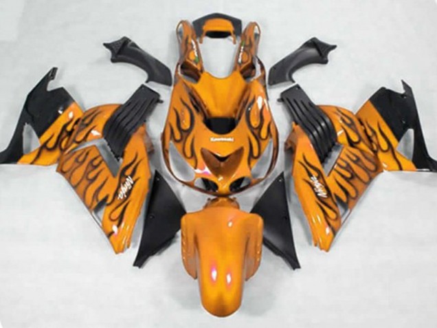 2006-2011 Yellow Black Flame Kawasaki ZX14R Motorcycle Fairing