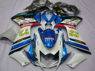 2007-2008 22 White and Blue Suzuki GSXR 1000 Motorcycle Fairing