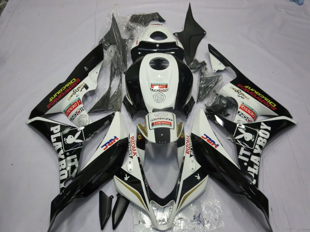 2007-2008 Black and White Playboy Honda CBR600RR Motorcycle Fairing