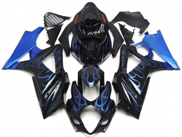 2007-2008 Custom Blue and Black Flame Suzuki GSXR 1000 Motorcycle Fairing
