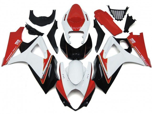 2007-2008 Custom Red and White with Black Suzuki GSXR 1000 Motorcycle Fairing 2007-2008 Custom Red and White with Black Suzuki GSXR 1000 Motorcycle Fairing