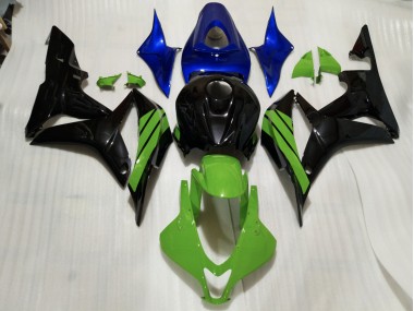 2007-2008 Gloss Black & Green and Blue Accents Honda CBR600RR Motorcycle Fairing