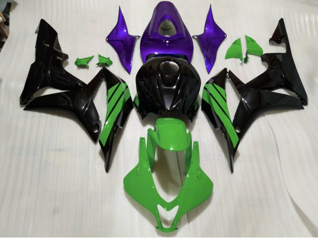 2007-2008 Gloss Black & Green and Purple Accents Honda CBR600RR Motorcycle Fairing 2007-2008 Gloss Black & Green and Purple Accents Honda CBR600RR Motorcycle Fairing