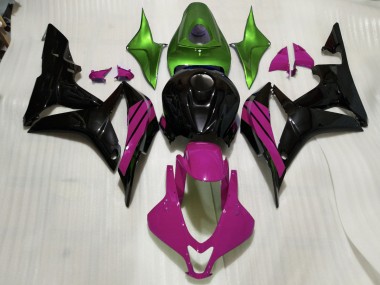 2007-2008 Gloss Black & Pink and Green Accents Honda CBR600RR Motorcycle Fairing