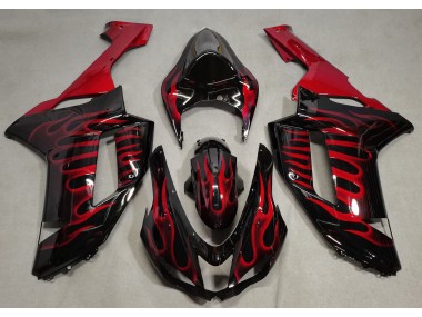 2007-2008 Gloss Black & Red Flame Kawasaki ZX6R Motorcycle Fairing