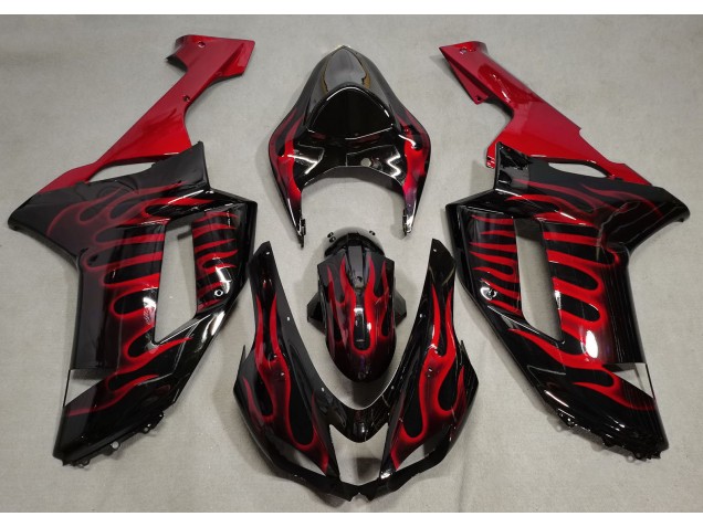 2007-2008 Gloss Black & Red Flame Kawasaki ZX6R Motorcycle Fairing 2007-2008 Gloss Black & Red Flame Kawasaki ZX6R Motorcycle Fairing