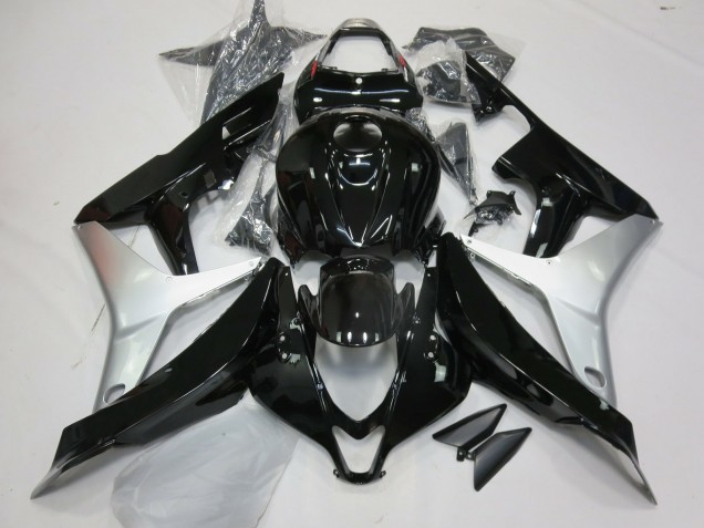 2007-2008 Gloss Black and Silver Honda CBR600RR Motorcycle Fairing