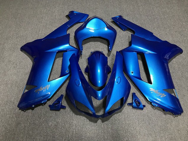 2007-2008 Gloss Blue & Chrome Logos Kawasaki ZX6R Motorcycle Fairing 2007-2008 Gloss Blue & Chrome Logos Kawasaki ZX6R Motorcycle Fairing