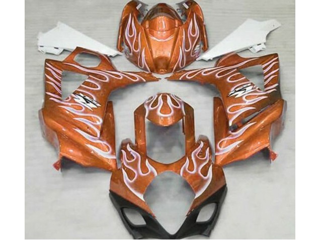 2007-2008 Gloss Orange and White Flame Suzuki GSXR 1000 Motorcycle Fairing 2007-2008 Gloss Orange and White Flame Suzuki GSXR 1000 Motorcycle Fairing